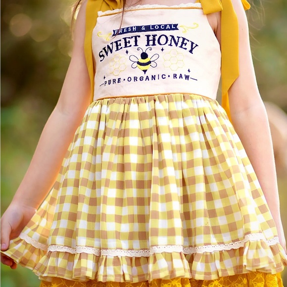 Bitty Bundles of Joy Sweet Honey Yellow Checkered Kids Dress Set. NWOT - Picture 2 of 2